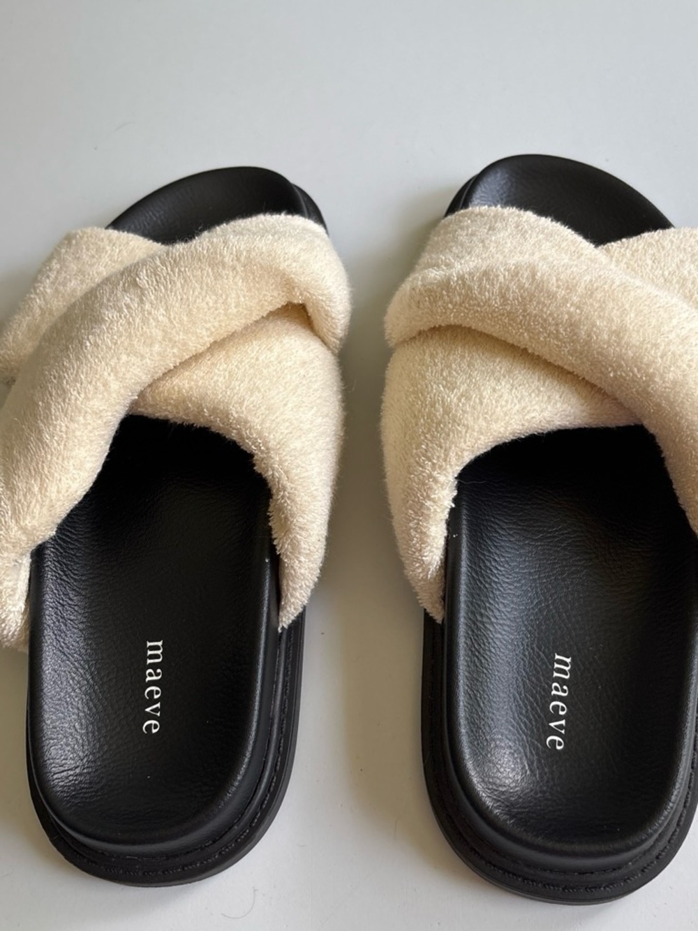 Maeve Black Footbed Cream Terry Crossband Slides